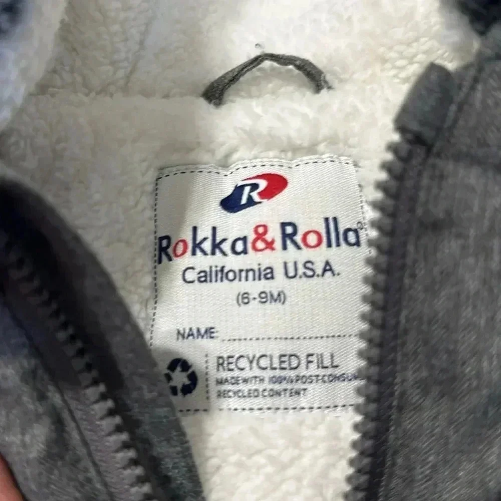 Rolls & RollaSherpa Lined Mini Fur Trim Hooded Puffer Jacket  6-9 months Gray